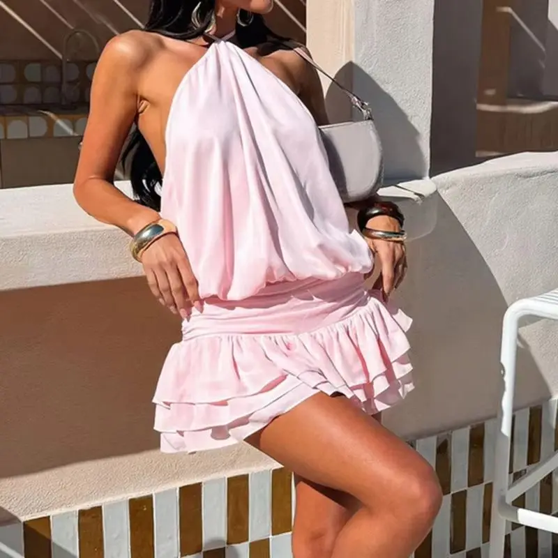 Fasciatura Solido Elegante Hal - Y2K Backless Halter Mini Dress recensione e prezzo