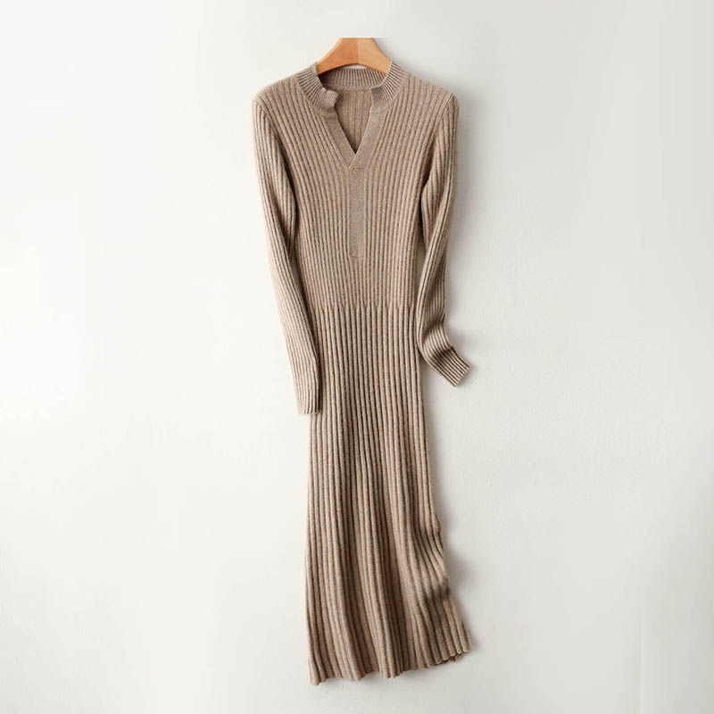Abito lungo da donna con scoll - Bodycon Long Sleeve Ribbed Dress recensione e prezzo