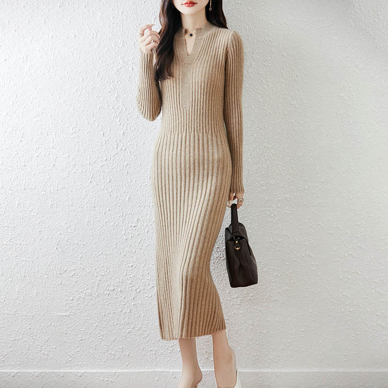 Abito lungo da donna con scoll - Bodycon Long Sleeve Ribbed Dress recensione e prezzo