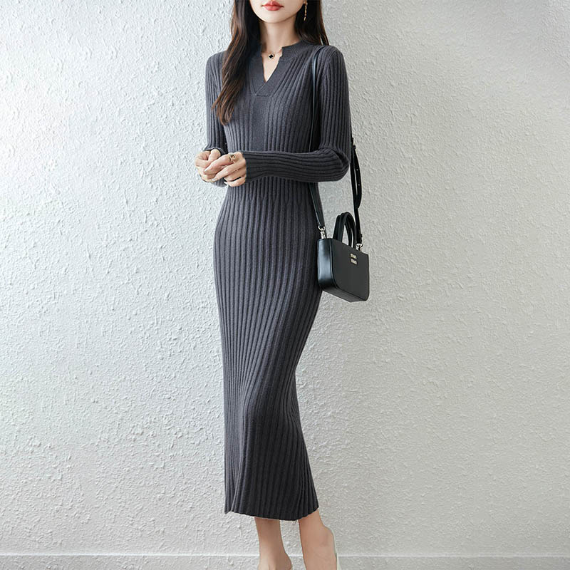 Abito lungo da donna con scoll - Bodycon Long Sleeve Ribbed Dress recensione e prezzo