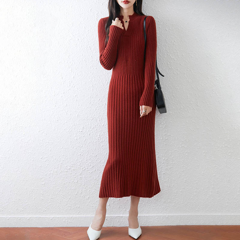 Abito lungo da donna con scoll - Bodycon Long Sleeve Ribbed Dress recensione e prezzo