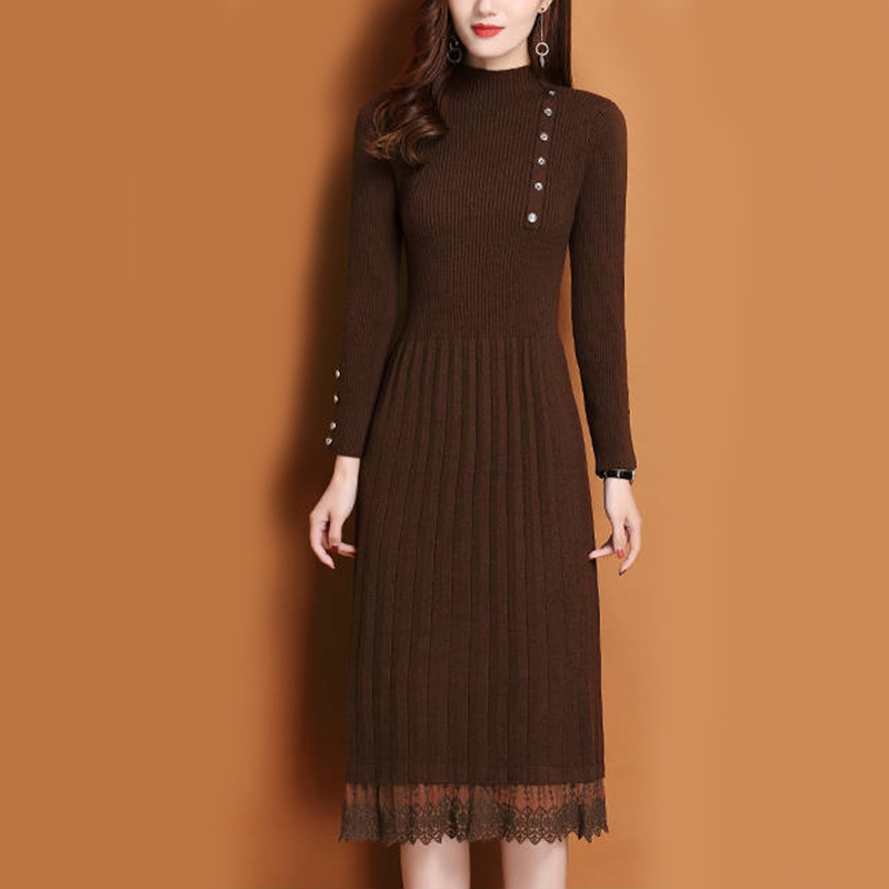 Bottoni con orlo in pizzo Donn - Bodycon Long Sleeve Ribbed Dress recensione e prezzo