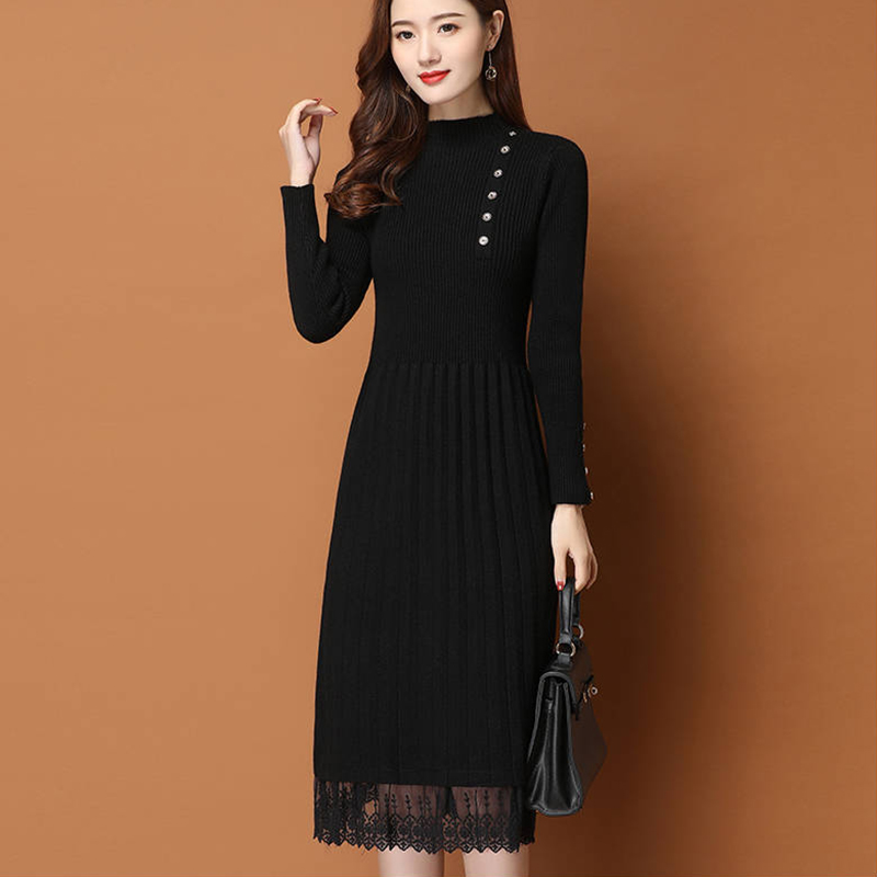 Bottoni con orlo in pizzo Donn - Bodycon Long Sleeve Ribbed Dress recensione e prezzo