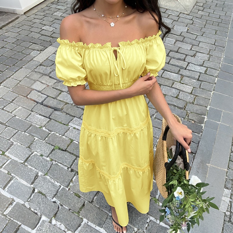 Abito lungo estivo da donna gi - Off Shoulder Puff Sleeve Sundress recensione e prezzo