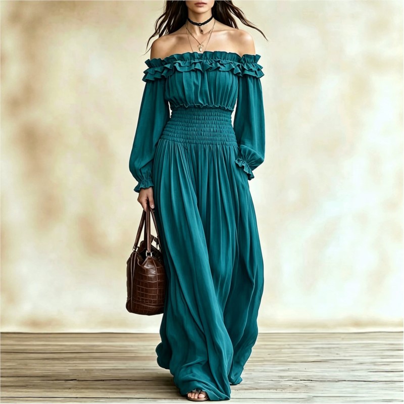 Abiti Lunghi da Donna alla Mod - Off Shoulder Puff Sleeve Sundress recensione e prezzo