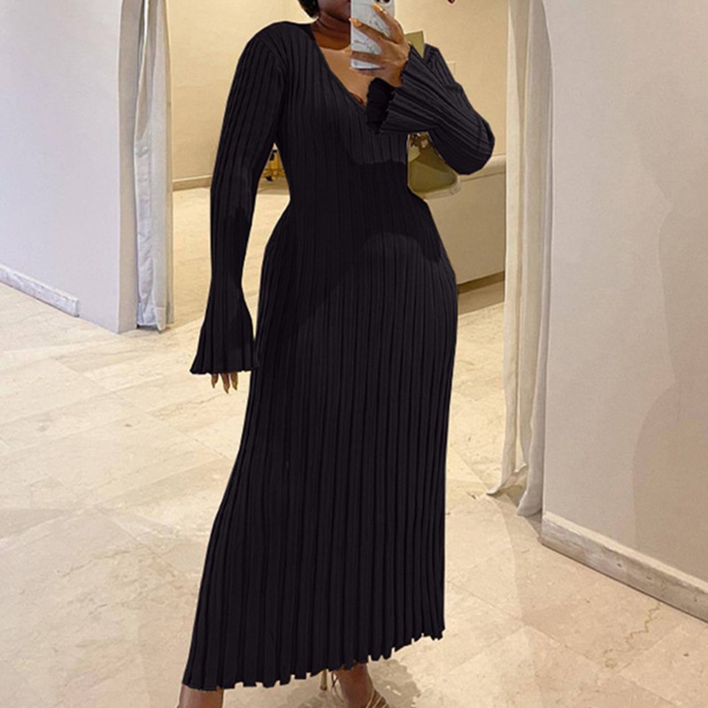 Gonna in maglia con scollo a V - Bodycon Long Sleeve Ribbed Dress recensione e prezzo
