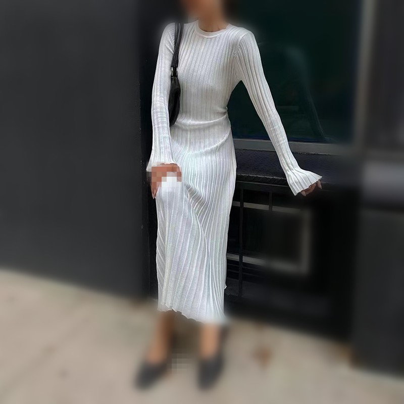 Gonna in maglia con scollo a V - Bodycon Long Sleeve Ribbed Dress recensione e prezzo