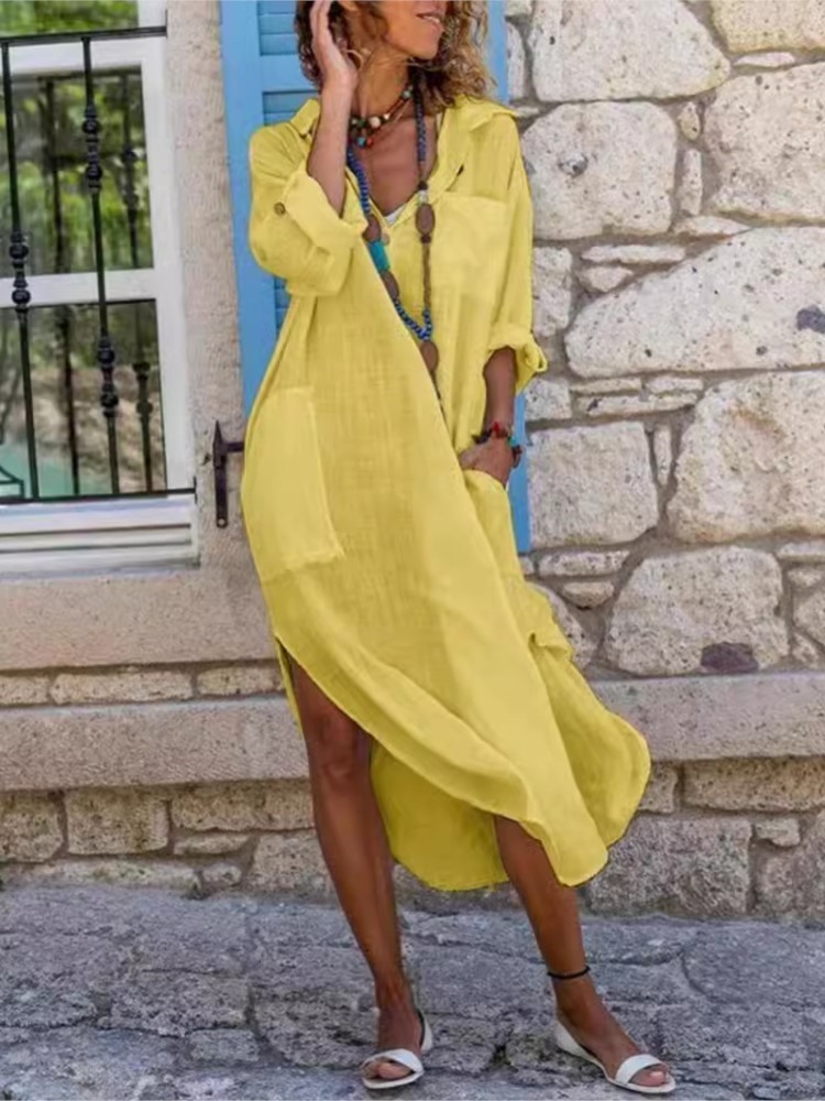 Abito camicia da donna bianco  - Casual Loose Linen Shirt Dress recensione e prezzo