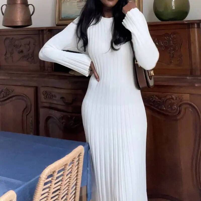 Abito lungo da donna elegante  - Bodycon Long Sleeve Ribbed Dress recensione e prezzo