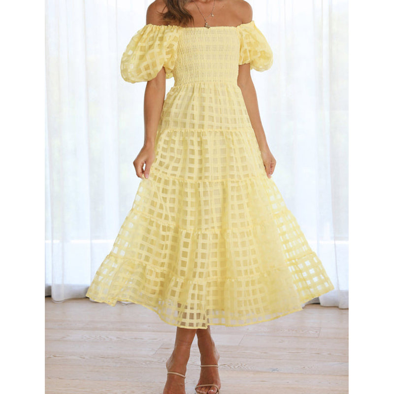 Abito lungo estivo da donna el - Off Shoulder Puff Sleeve Sundress recensione e prezzo