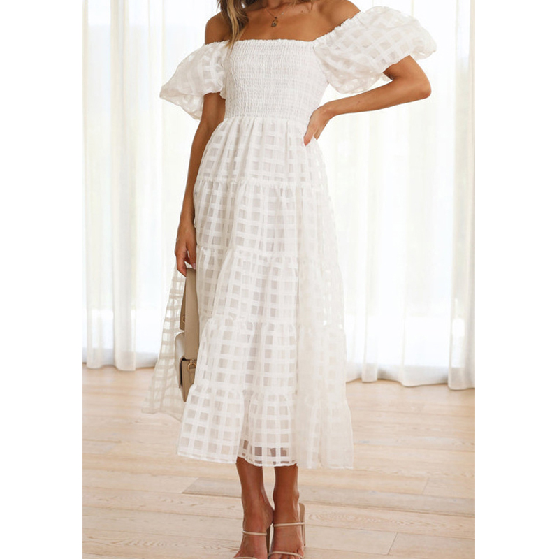 Abito lungo estivo da donna el - Off Shoulder Puff Sleeve Sundress recensione e prezzo