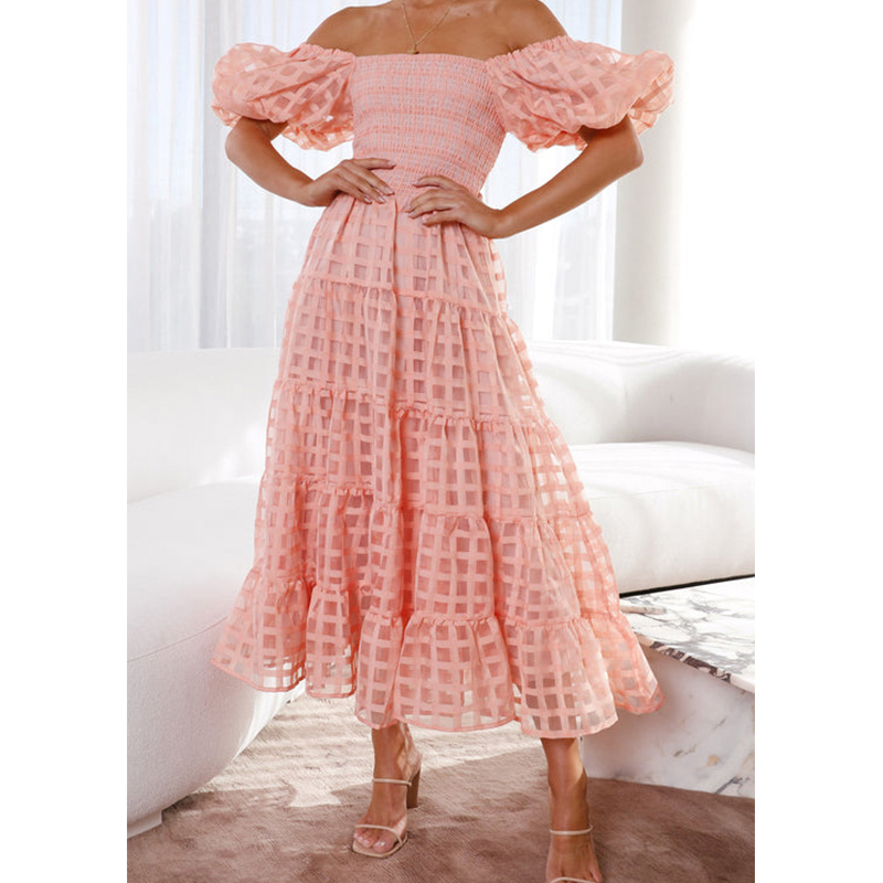 Abito lungo estivo da donna el - Off Shoulder Puff Sleeve Sundress recensione e prezzo