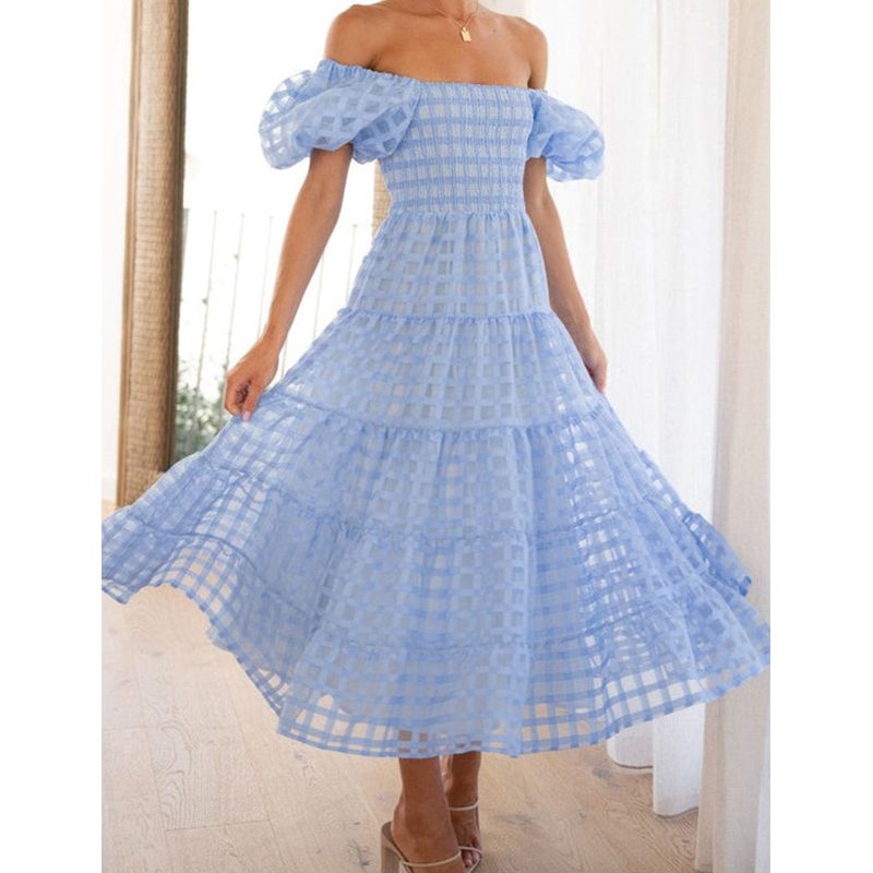 Abito lungo estivo da donna el - Off Shoulder Puff Sleeve Sundress recensione e prezzo